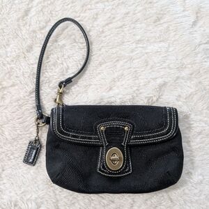 Coach Legacy Canvas Patent Leather Trim Flap Wristlet